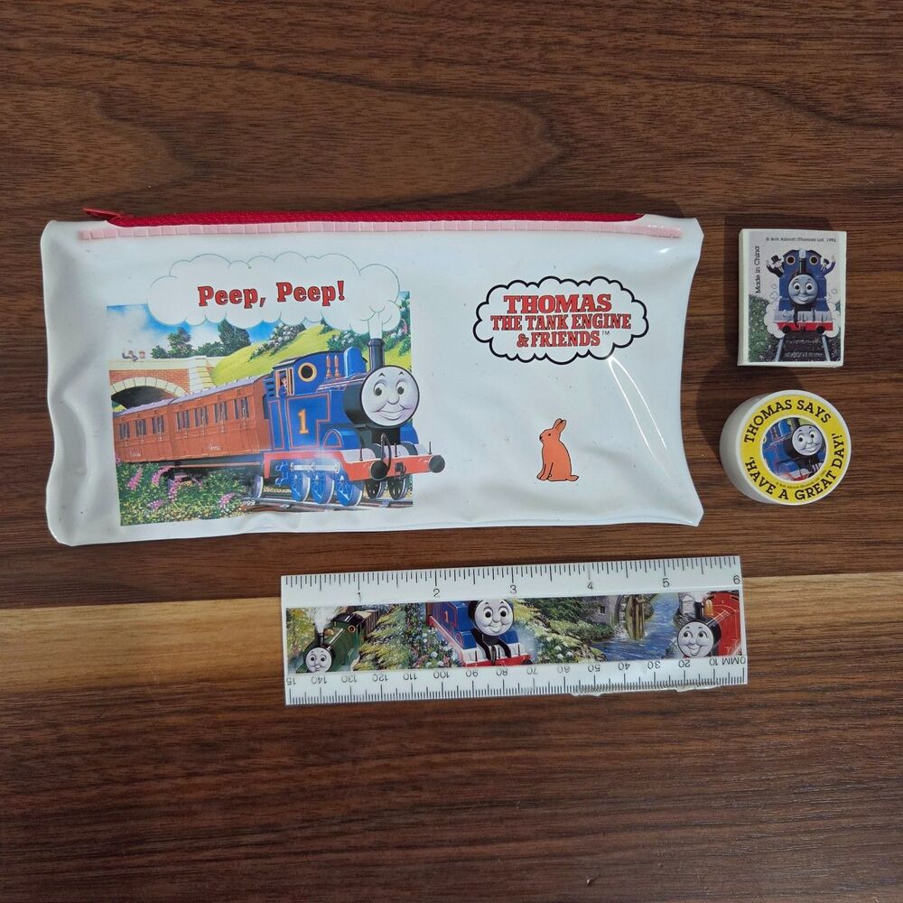 Vintage 1992 Thomas Tank Engine Train Pencil Case Eraser Ruler Pencil Sharpener